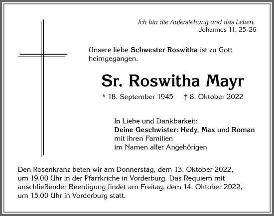 Traueranzeige von Roswitha Mayr von Augsburger Allgemeine