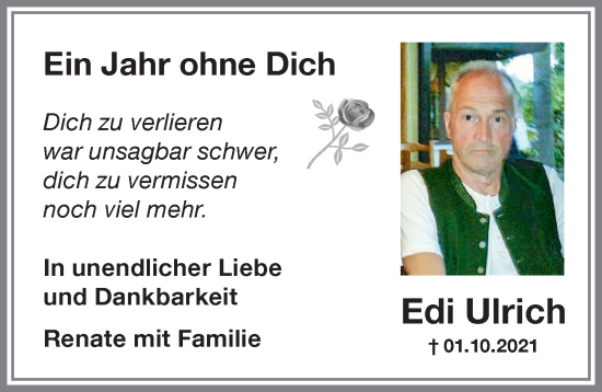 Traueranzeige von Edi Ulrich von Allgäuer Zeitung, Füssen