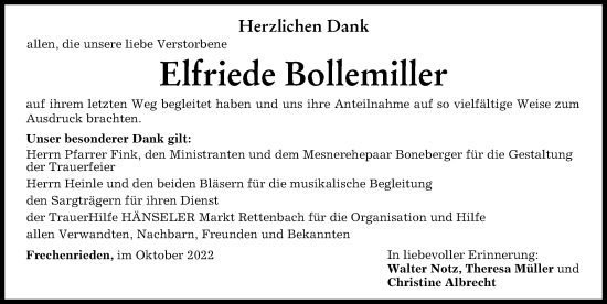 Traueranzeige von Elfriede Bollemiller von Memminger Zeitung