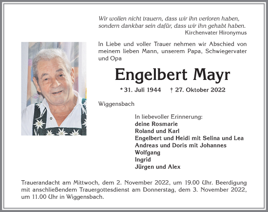 Traueranzeige von Engelbert Mayr von Allgäuer Zeitung,Kempten