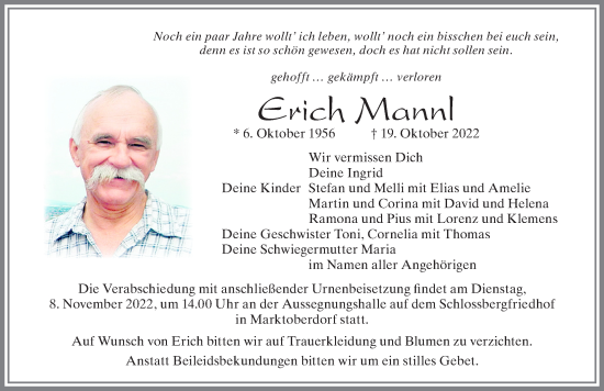 Traueranzeige von Erich Mannl von Allgäuer Zeitung, Marktoberdorf