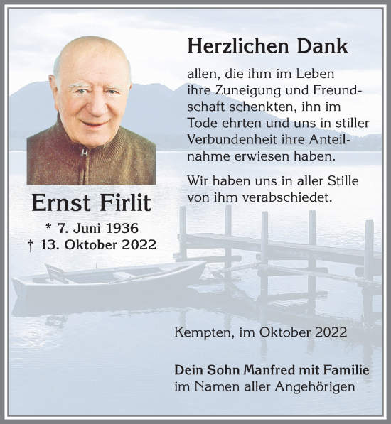 Traueranzeige von Ernst Firlit von Allgäuer Zeitung,Kempten