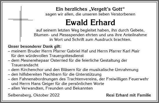 Traueranzeige von Ewald Erhard von Allgäuer Zeitung, Marktoberdorf