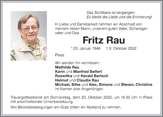 Traueranzeige von Fritz Rau von Memminger Zeitung