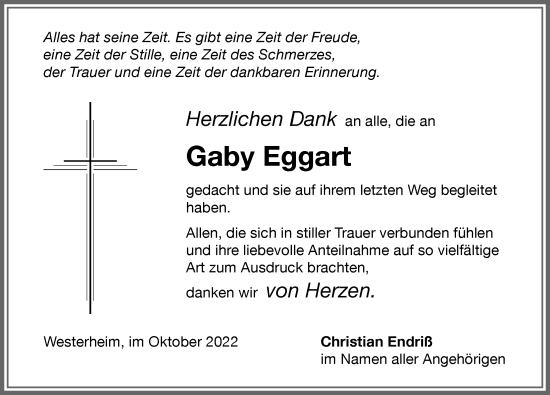 Traueranzeige von Gaby Eggart von Memminger Zeitung