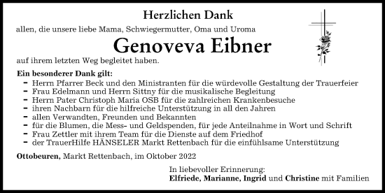 Traueranzeige von Genoveva Eibner von Memminger Zeitung