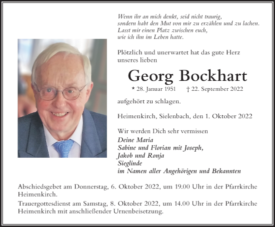 Traueranzeige von Georg Bockhart von Der Westallgäuer