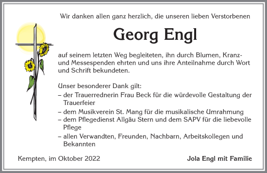 Traueranzeige von Georg Engl von Allgäuer Zeitung,Kempten