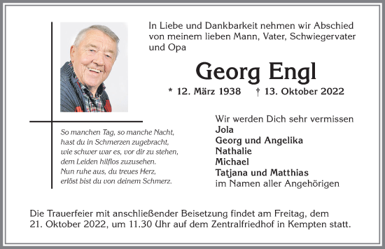 Traueranzeige von Georg Engl von Allgäuer Zeitung,Kempten