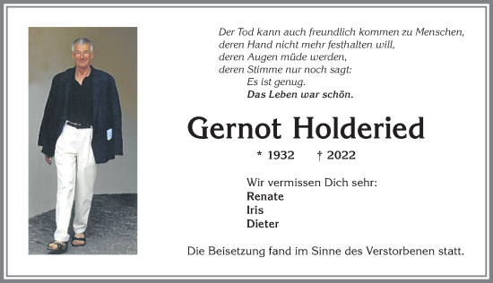 Traueranzeige von Gernot Holderied von Allgäuer Anzeigeblatt