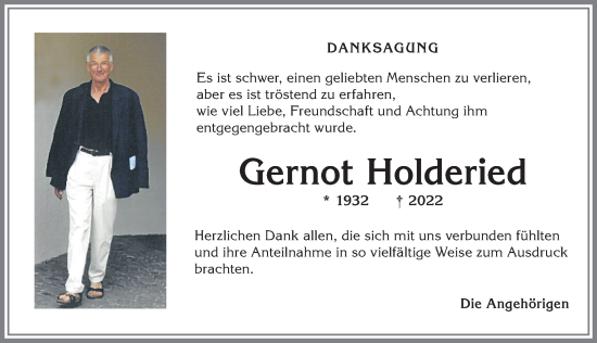 Traueranzeige von Gernot Holderied von Allgäuer Anzeigeblatt