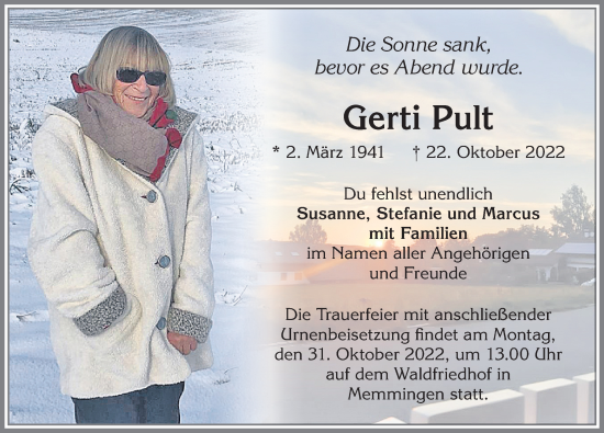 Traueranzeige von Gerti Pult von Memminger Zeitung