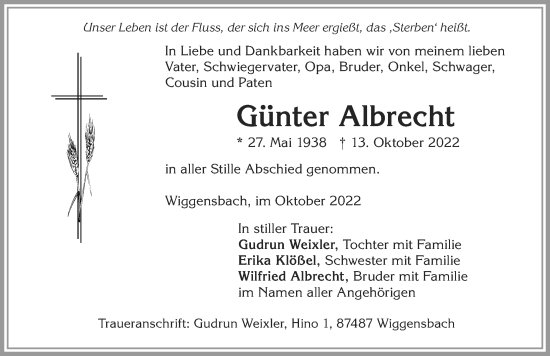 Traueranzeige von Günter Albrecht von Allgäuer Zeitung,Kempten