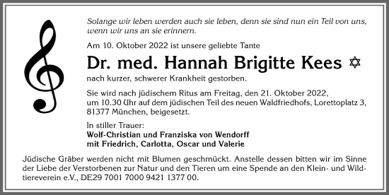 Traueranzeige von Hannah Brigitte Kees von Allgäuer Zeitung, Marktoberdorf