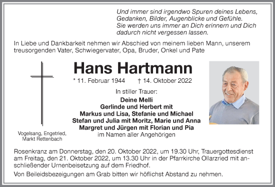 Traueranzeige von Hans Hartmann von Memminger Zeitung