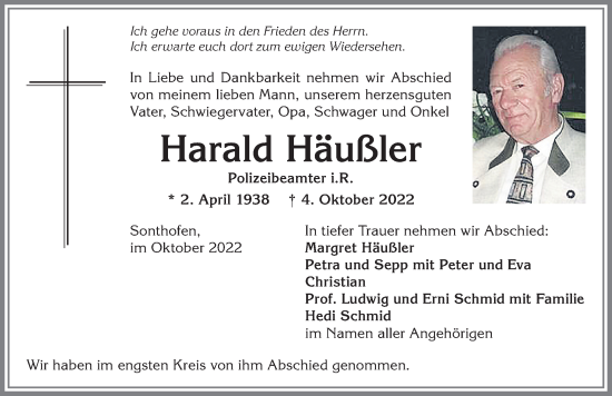 Traueranzeige von Harald Häußler von Allgäuer Anzeigeblatt
