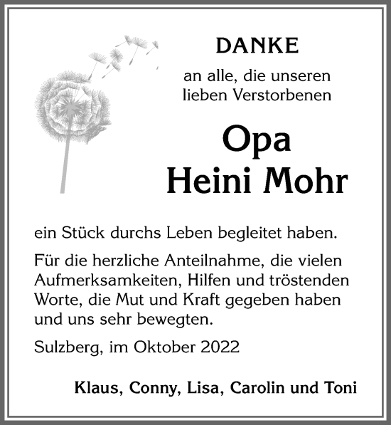Traueranzeige von Heini Mohr von Allgäuer Zeitung,Kempten
