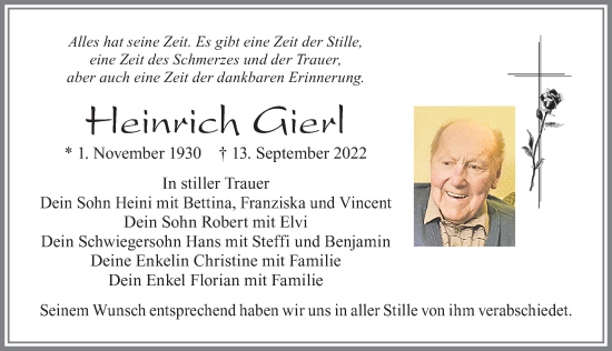 Traueranzeige von Heinrich Gierl von Allgäuer Zeitung, Füssen