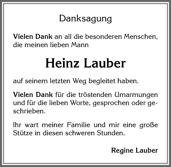 Traueranzeige von Heinz Lauber von Memminger Zeitung