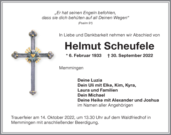 Traueranzeige von Helmut Scheufele von Memminger Zeitung