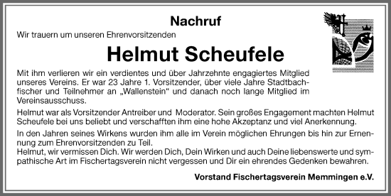 Traueranzeige von Helmut Scheufele von Memminger Zeitung