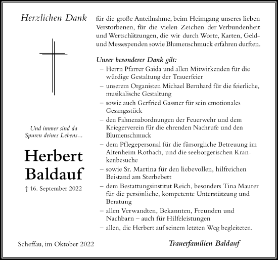 Traueranzeige von Herbert Baldauf von Der Westallgäuer