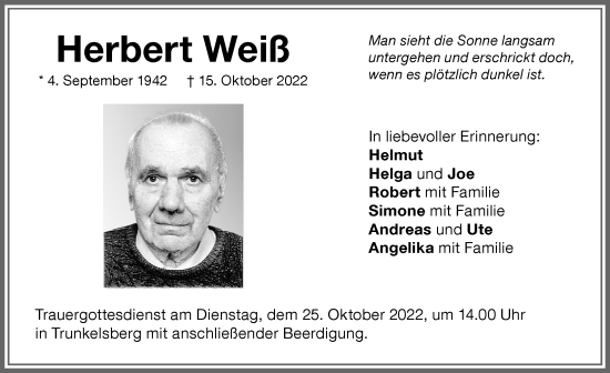 Traueranzeige von Herbert Weiß von Memminger Zeitung
