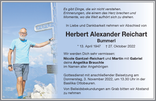 Traueranzeige von Herbert Alexander Reichart von Memminger Zeitung