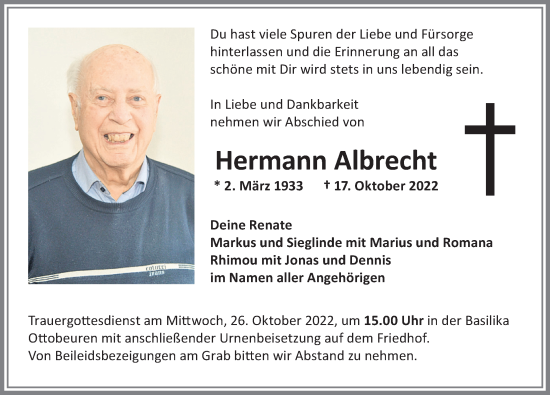 Traueranzeige von Hermann Albrecht von Memminger Zeitung