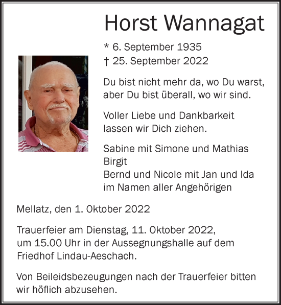 Traueranzeige von Horst Wannagat von Der Westallgäuer
