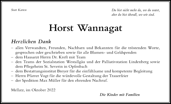 Traueranzeige von Horst Wannagat von Der Westallgäuer