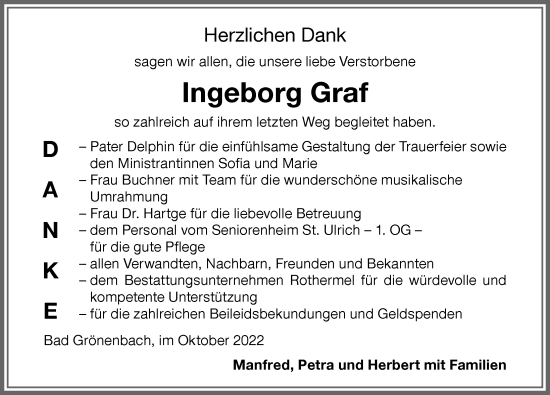 Traueranzeige von Ingeborg Graf von Memminger Zeitung