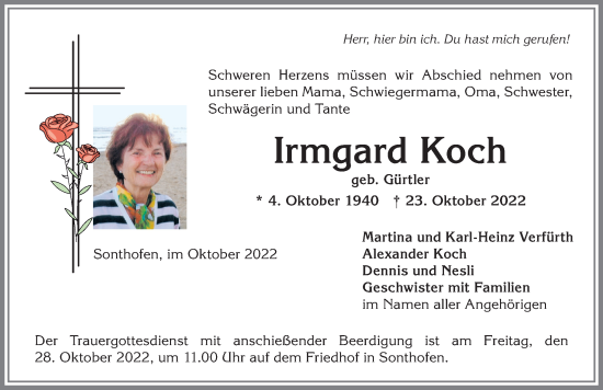 Traueranzeige von Irmgard Koch von Allgäuer Anzeigeblatt