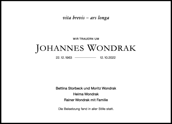 Traueranzeige von Johannes Wondrak von Allgäuer Zeitung, Kaufbeuren/Buchloe
