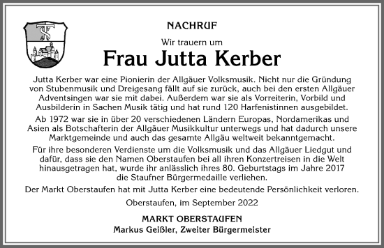 Traueranzeige von Jutta Kerber von Allgäuer Anzeigeblatt