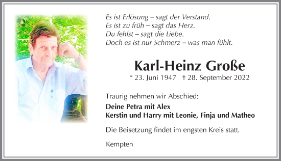Traueranzeige von Karl-Heinz Große von Allgäuer Zeitung,Kempten