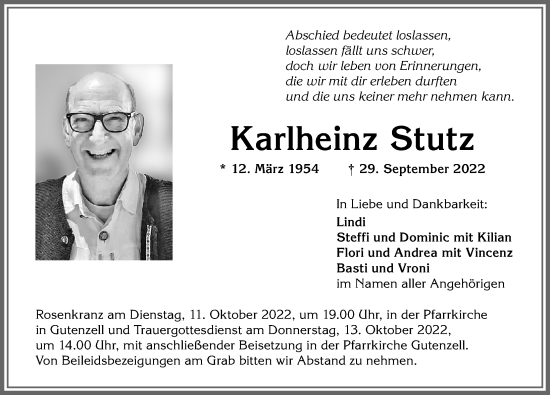 Traueranzeige von Karlheinz Stutz von Allgäuer Anzeigeblatt