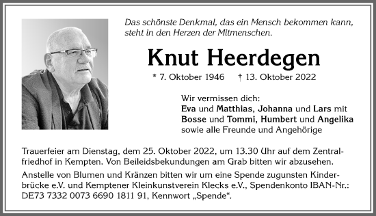 Traueranzeige von Knut Heerdegen von Allgäuer Anzeigeblatt