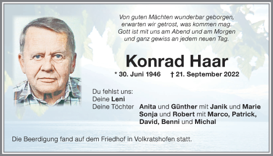 Traueranzeige von Konrad Haar von Memminger Zeitung
