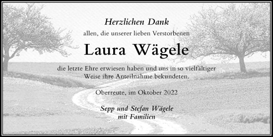 Traueranzeige von Laura Wägele von Der Westallgäuer