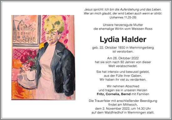 Traueranzeige von Lydia Halder von Memminger Zeitung
