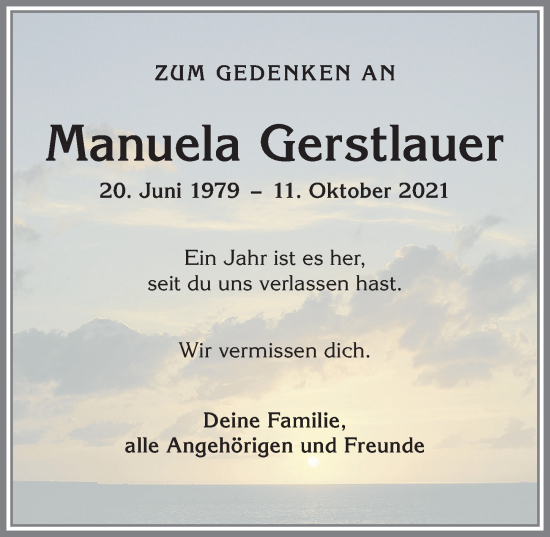 Traueranzeige von Manuela Gerstlauer von Allgäuer Zeitung, Kaufbeuren/Buchloe