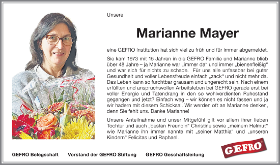 Traueranzeige von Marianne Mayer von Memminger Zeitung