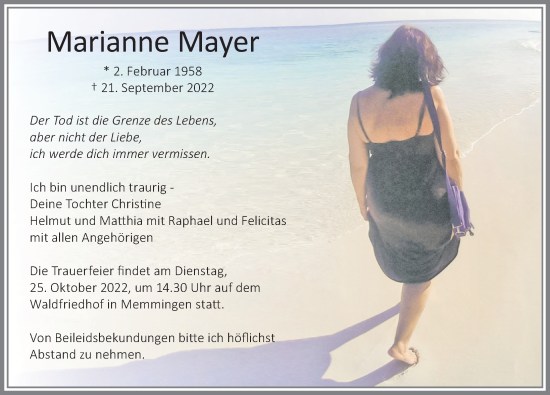 Traueranzeige von Marianne Mayer von Memminger Zeitung