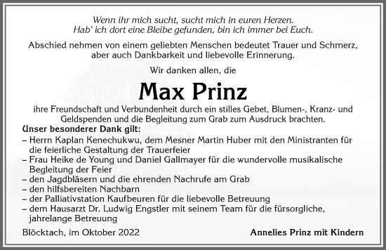 Traueranzeige von Max Prinz von Allgäuer Zeitung, Kaufbeuren/Buchloe