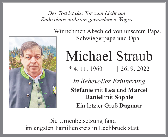 Traueranzeige von Michael Straub von Allgäuer Zeitung, Füssen