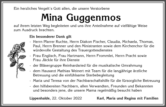 Traueranzeige von Mina Guggenmos von Allgäuer Zeitung, Marktoberdorf