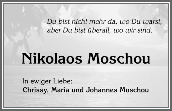 Traueranzeige von Nikolaos Moschou von Allgäuer Zeitung,Kempten