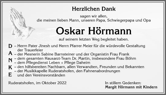 Traueranzeige von Oskar Hörmann von Allgäuer Zeitung, Marktoberdorf