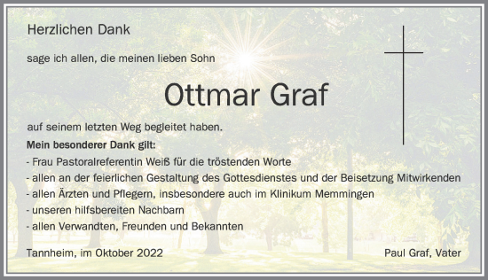 Traueranzeige von Ottmar Graf von Memminger Zeitung